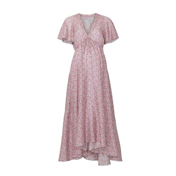 Hatch The Margarette Maternity Printed Flutter Sleeve V-Neck Maxi Dress Size S - Picture 5 of 14